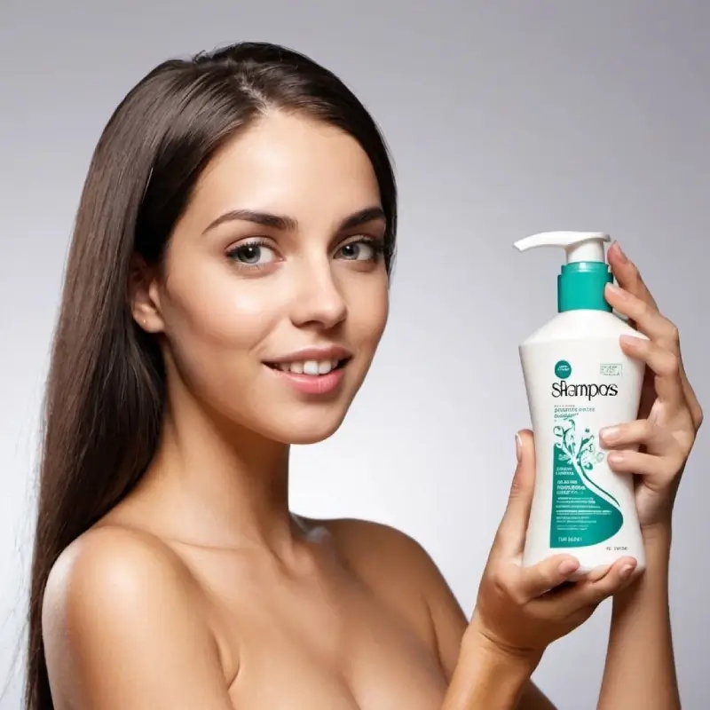 mulher com um shampoo anticaspa na mão